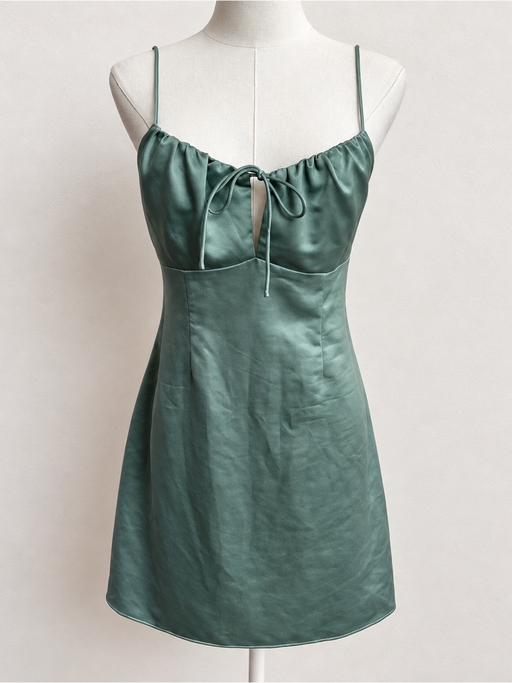 Topshop Sage Green Satin Slip Mini Dress Size 6 Wedding Guest Party